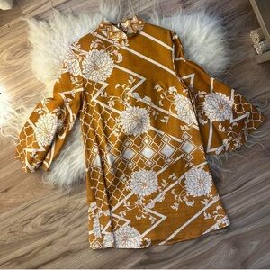 Floral Patterned Mini Dress in Mustard and White